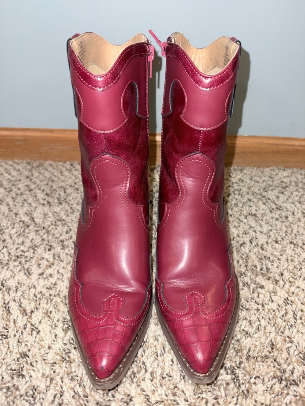 Crown Vintage Women's Wine Red Western Ankle Boots